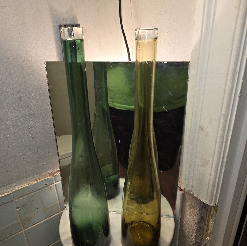 Elegant Green and Yellow Glass Vases